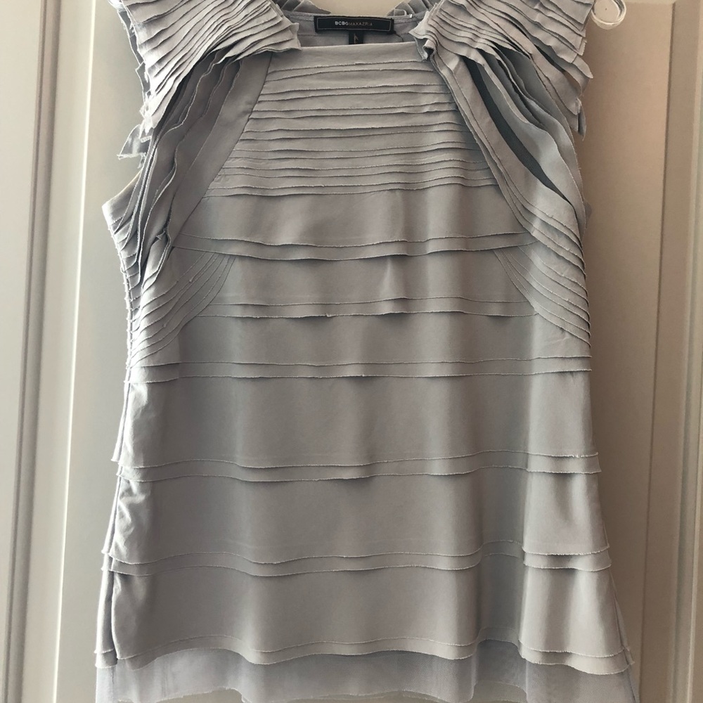 Grey ruffled BCBG blouse